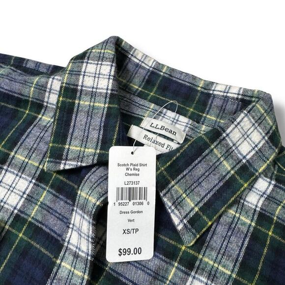 NWT L.L. Bean Scotch Plaid Shirt Women’s Reg XS Relaxed Gordon Green Cotton $99 - Picture 6 of 13